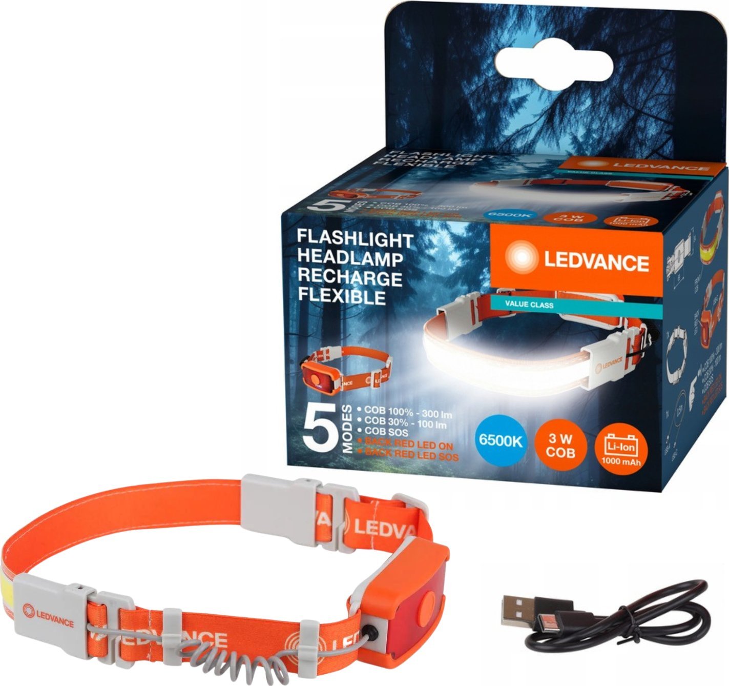 Latarka Osram Ledvance Latarka czołowa Akumulatorowa 300lm 3W 6500K 5 trybów światła