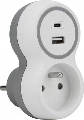 Plastrol Rozgałęźnik sieciowy jednokrotny + USB-A + USB-C
