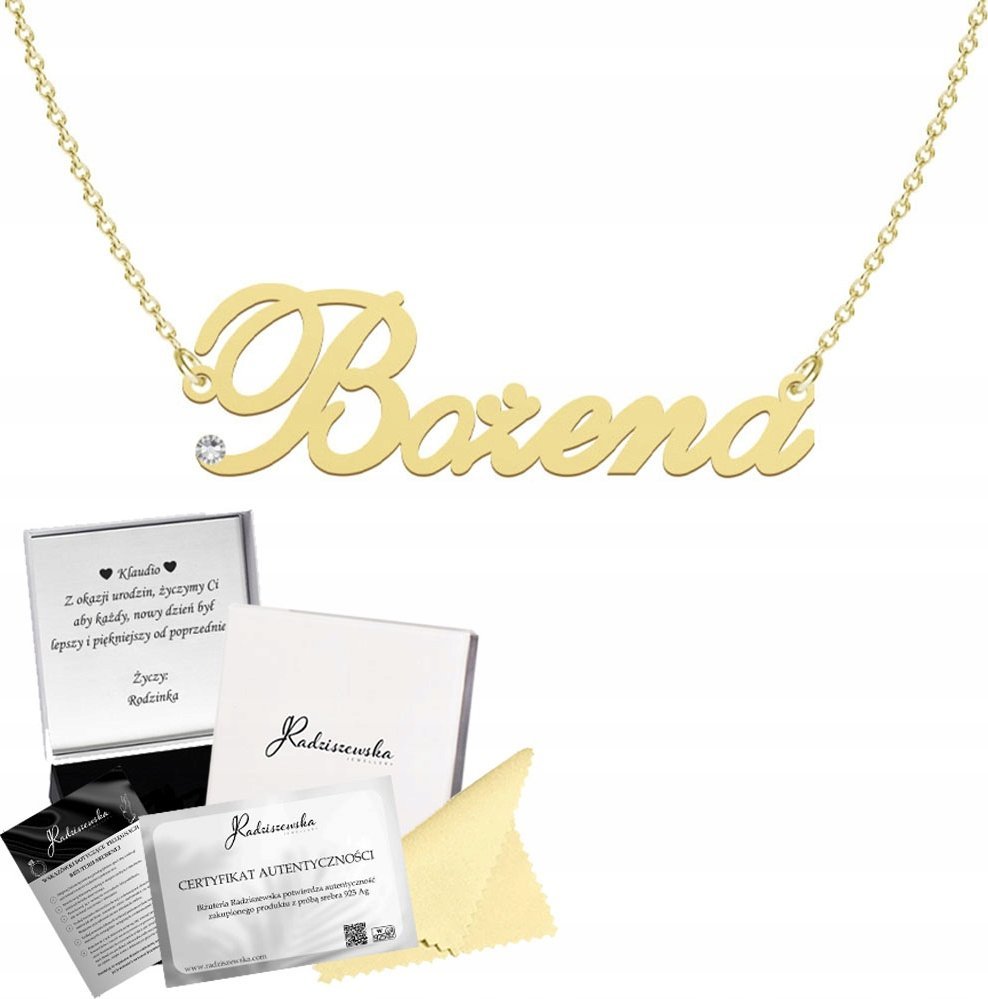 Radziszewska Jewellery Złoty Naszyjnik z imieniem Bożena Łańcuszek SREBRO 925 DEDYKACJA GRATIS