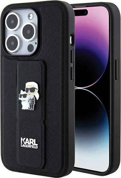 Karl Lagerfeld KLHCP15LGSAKCPK iPhone 15 Pro 6.1" czarny/black hardcase Gripstand Saffiano Karl&Choupette Pins