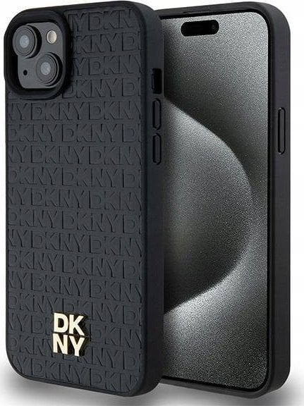 DKNY DKHMP15MPSHRPSK iPhone 15 Plus / 14 Plus 6.7" czarny/black hardcase Leather Monogram Pattern Metal Logo MagSafe