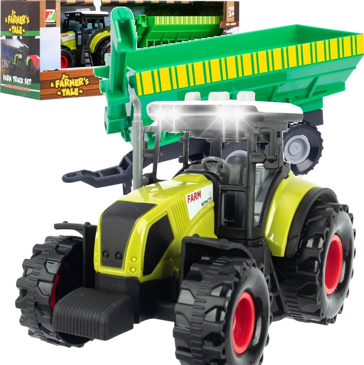 Qulki Ciągnik Traktor z przyczepą Farm Światło LED Dźwięki Pojazd rolniczy