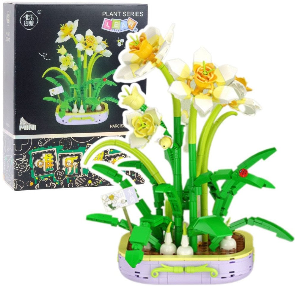 Klocki Konstrukcyjne Kwiat W Doniczce Narcyz Żółto-Biały 623 el. LEAN Toys