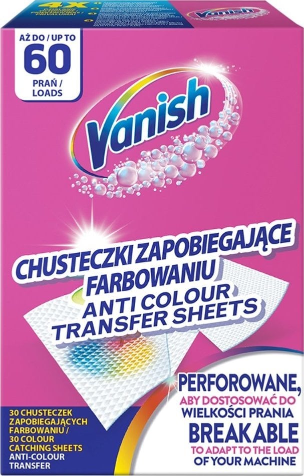 Vanish Color Protect* chusteczki zapobiegające farbowaniu ubrań 60 prań (30 sztuk)