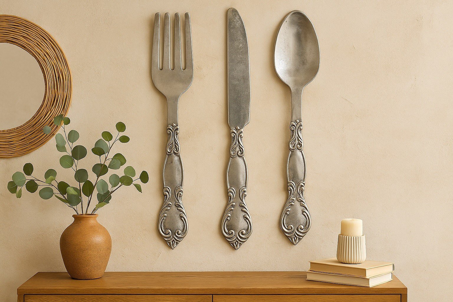 Dekoracja metalowy komplet sztućców 3 szt. 62 cm