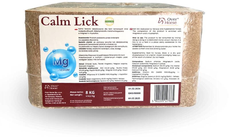 Over Horse Calm Lick Uspokajająca lizawka solna dla koni z dodatkiem magnezu i L-tryptofanu 8 kg