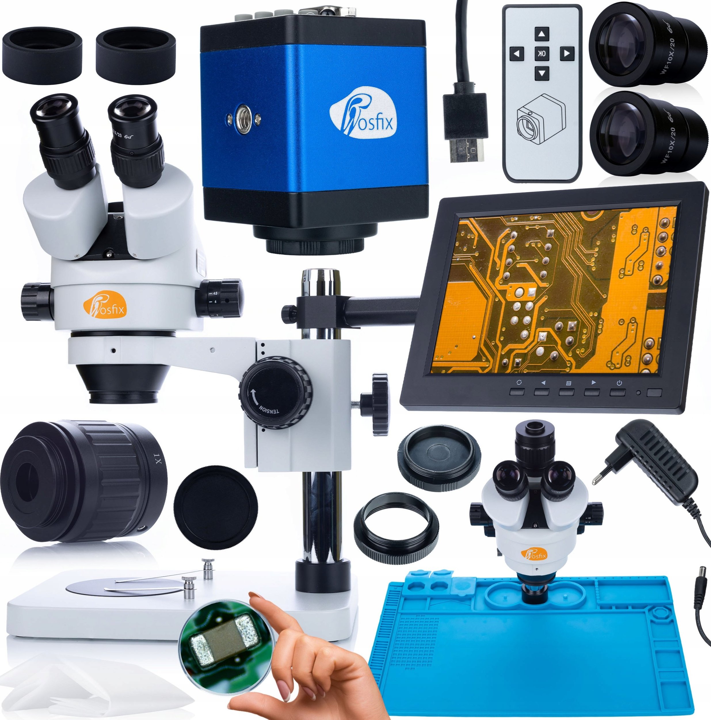 Mikroskop Rosfix ZESTAW MIKROSKOP OPTYCZNY MERCURY KAMERA HDMI PODSTAWA UCHWYT WYŚWIETLACZ