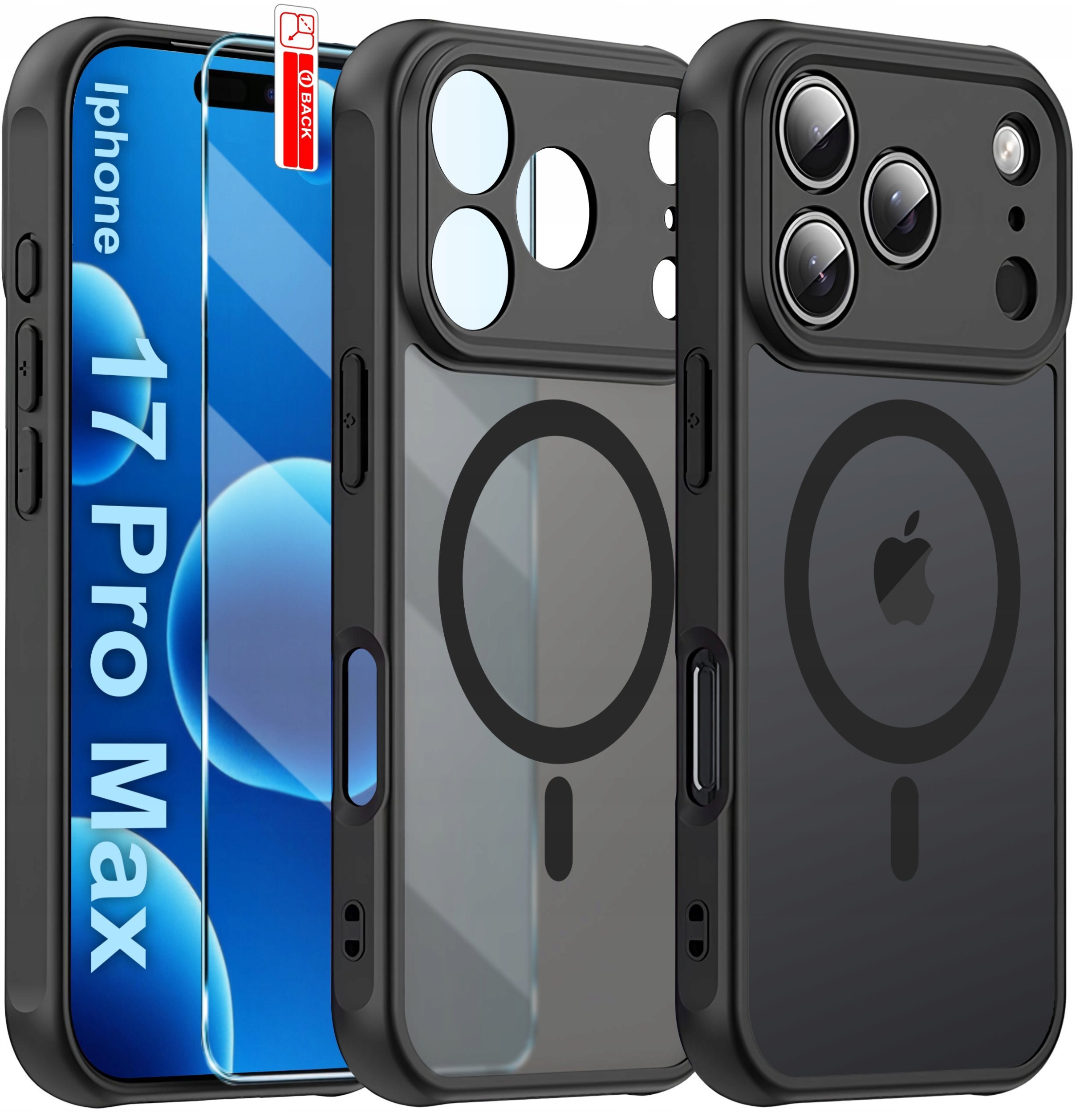 Etui Magnetyczne Matowe CZARNE do iPhone 17 Pro Max do MagSafe TRWAŁE Szkło