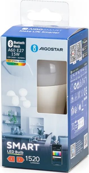 Aigostar Żarówka led bluetooth Mesh A60 E27 15W, RGB+CCT Żarówka led bluetooth Mesh A60 E27 15W, RGB+CCT