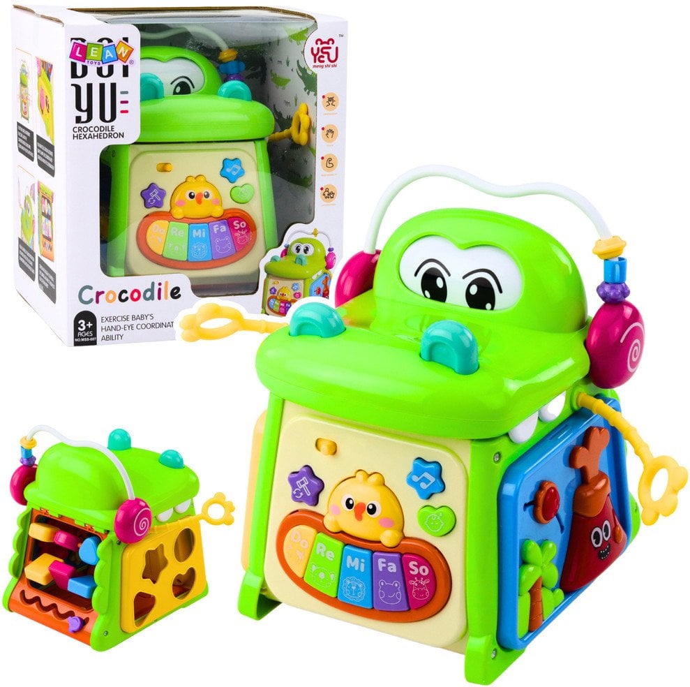 Kostka Edukacyjna Interaktywna Sorter Pianinko Sensoryczny Krokodyl