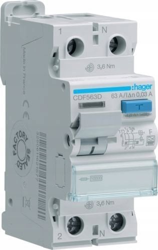 Wyłącznik różnicowoprądowy 2P 63A 30mA 10kA typ F CDF563D
