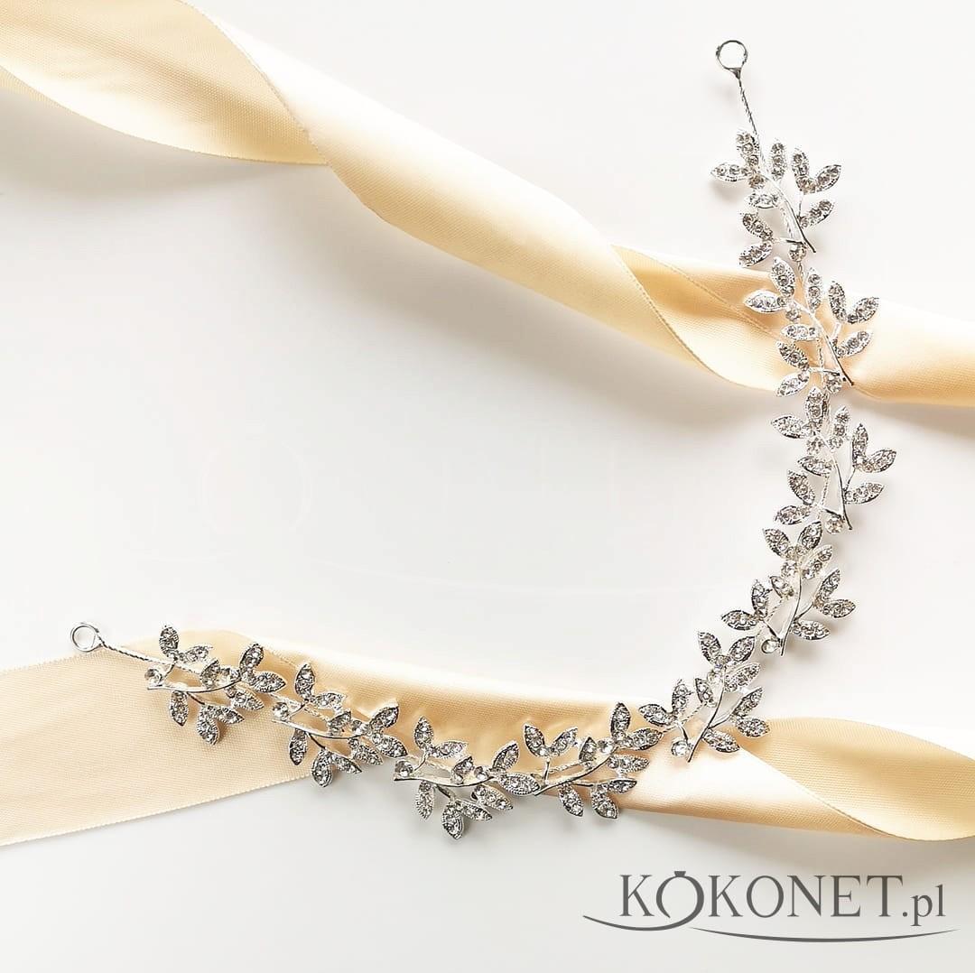 KOKONET OPASKA okazała srebrna cyrkonie KWIATY LISTKI glam
