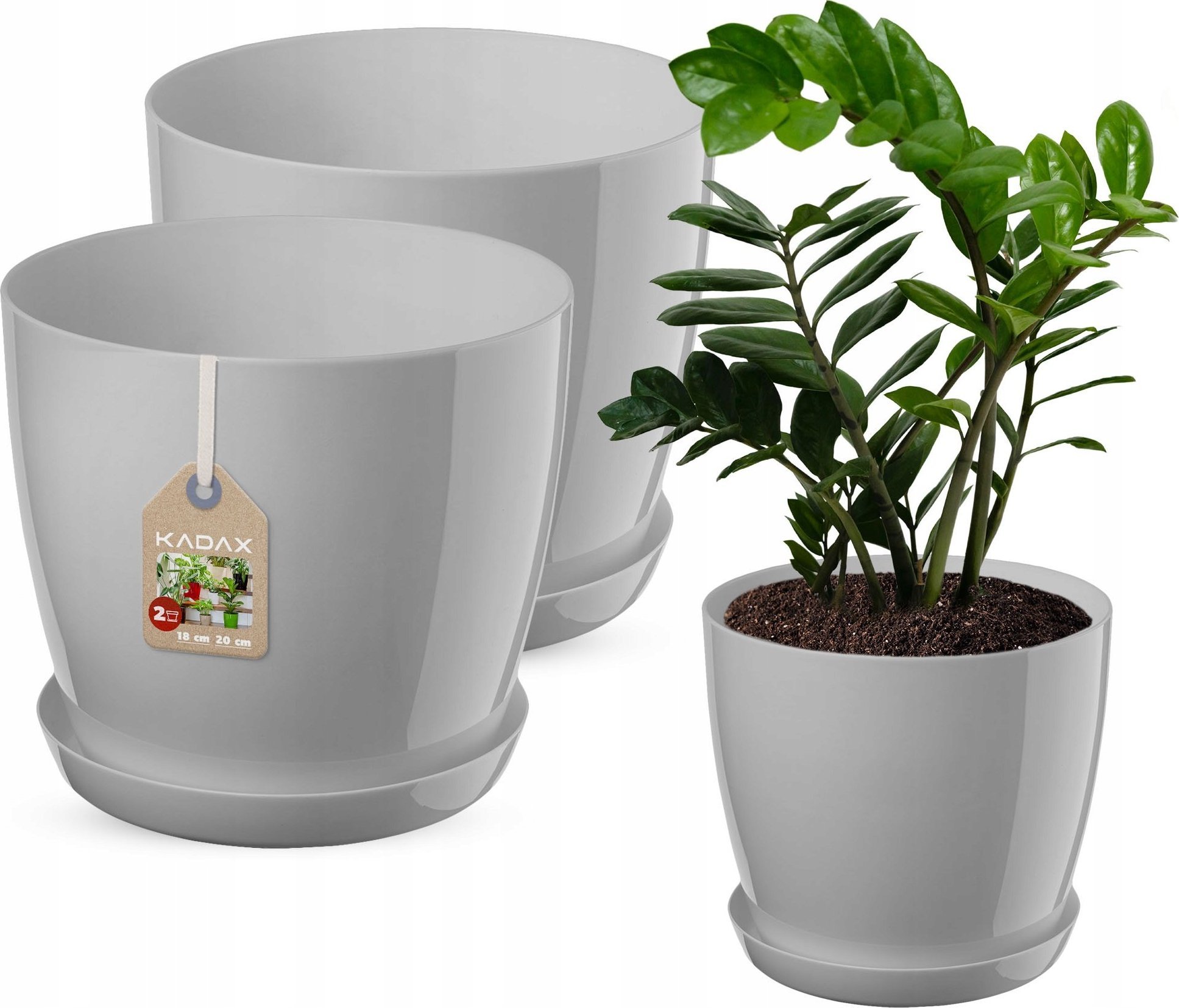 Kadax KADAX Doniczka Osłonka Szara Połysk Zestaw 18+20cm