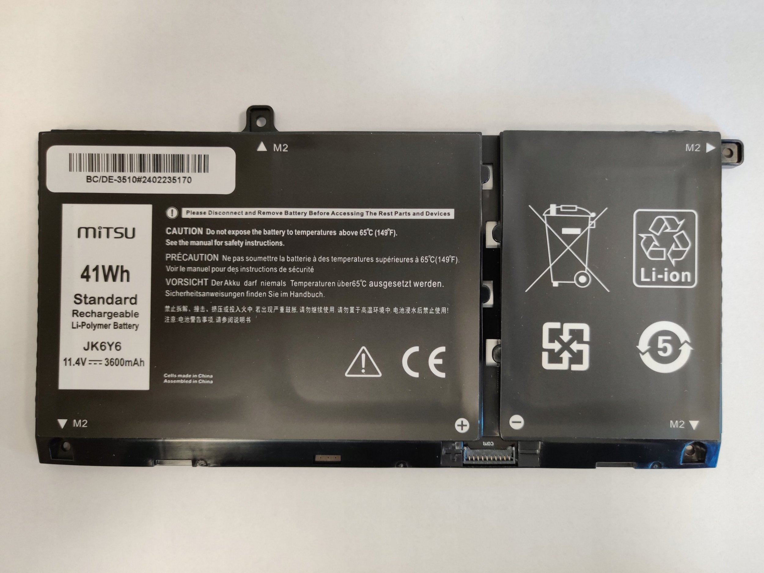 Bateria Mitsu Bateria JK6Y6 do Dell Latitude 3410 3510 Inspiron 5401 5402 5501 5502 5505