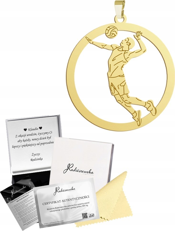 Radziszewska Jewellery Złota Zawieszka Siatkówka Siatkarz SREBRO 925 GRAWER DEDYKACJA GRATIS