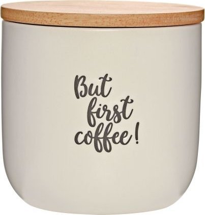 Cilio Pojemnik kuchenny, ceramika/drewno dębowe, 0,6 l, kremowy Coffee Culture / Cilio