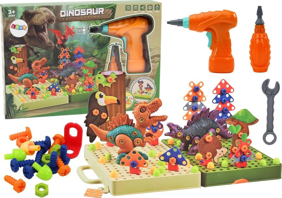 LeanToys Klocki Puzzle Konstrukcyjne 3D DIY Dinozaury Rozkręcanie Wiertarka