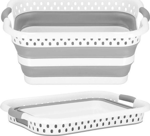 Springos Kosz na pranie składany 24 L prostokątna miska szaro-biała UNIWERSALNY