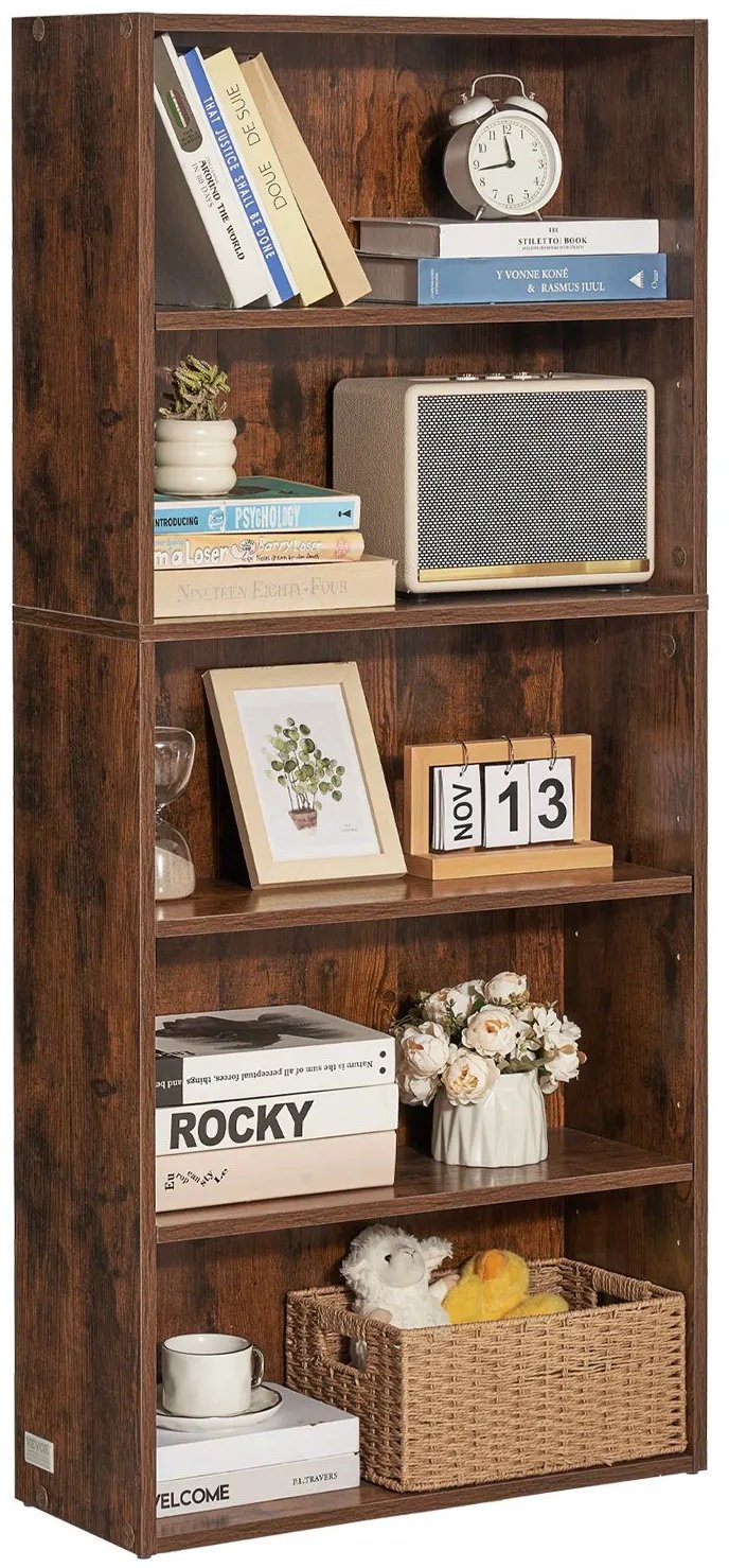 Regał wąski 5-poziomowy 135cm drewniany brązowy z regulowaną półką do biura