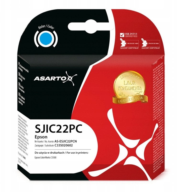 Tusz Asarto Tusz do Epson SJIC22PC | C33S020602 | 34ml | cyan