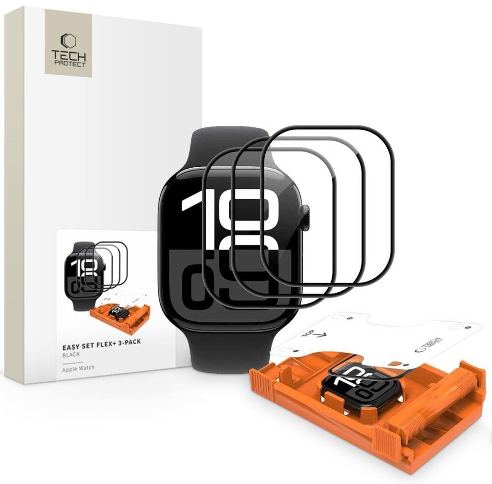 SZKŁO HYBRYDOWE TECH-PROTECT EASY SET FLEX+ 3-PACK APPLE WATCH 10 / 11 (42 MM) BLACK