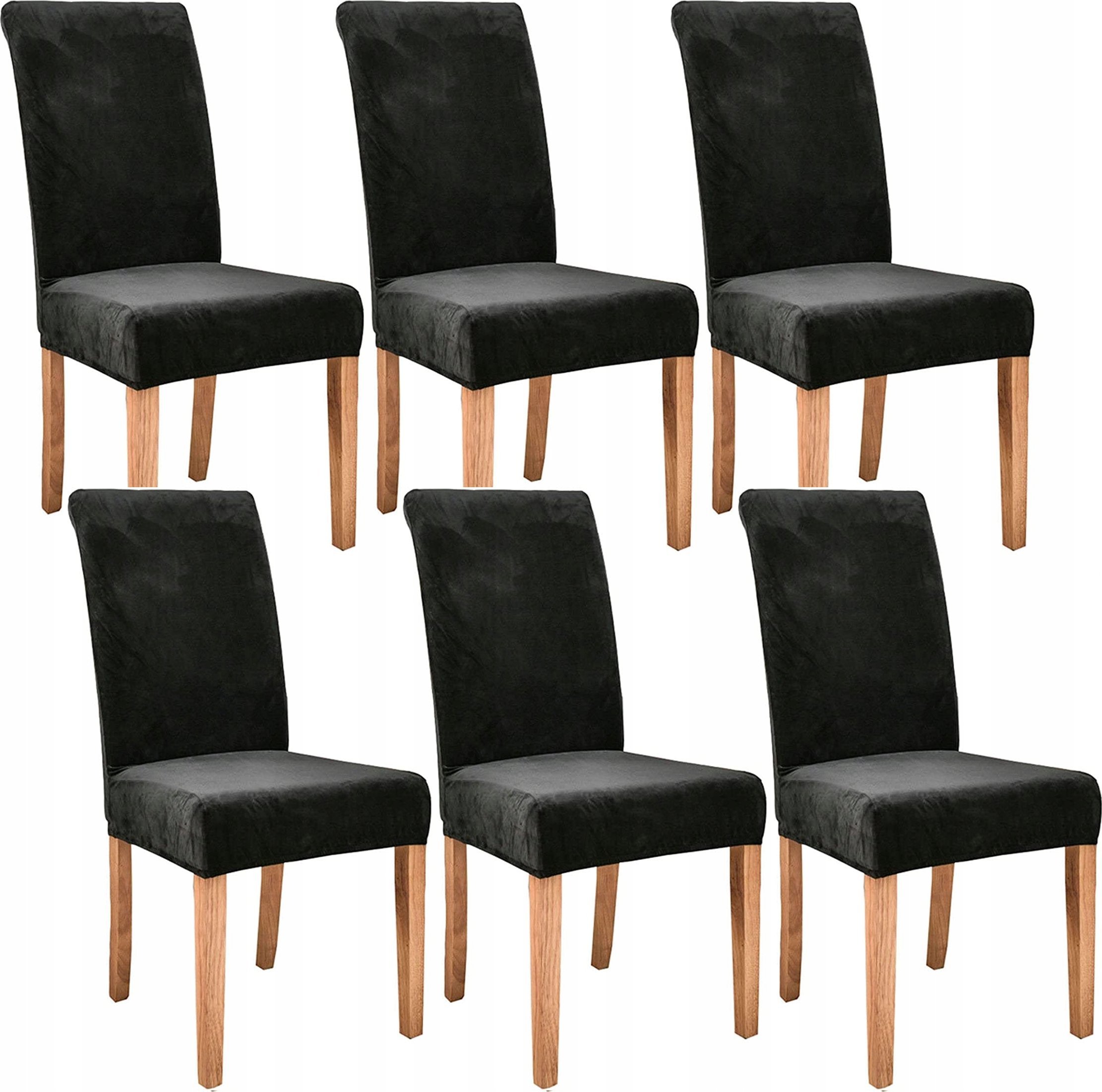 GALAXIA POKROWCE NA KRZESŁA 6 SZT WELUR Uniwersalne Welurowe Elastyczne CZARNE