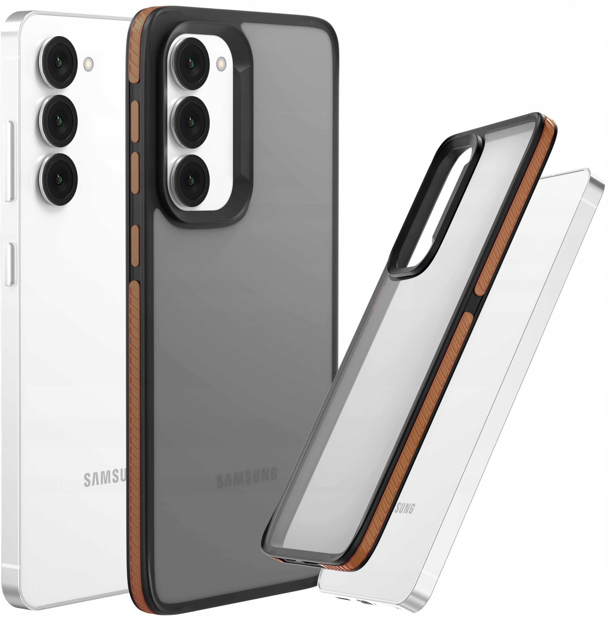 Etui Do Samsung Galaxy S23 (Matowe, Brązowa Ramka, Bumper, Plecki, Case)