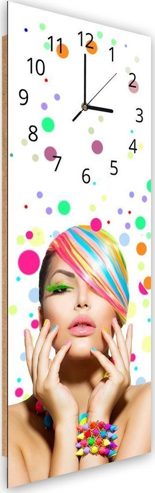 Feeby Obraz z zegarem, Kobieta w kolorach - 30x90