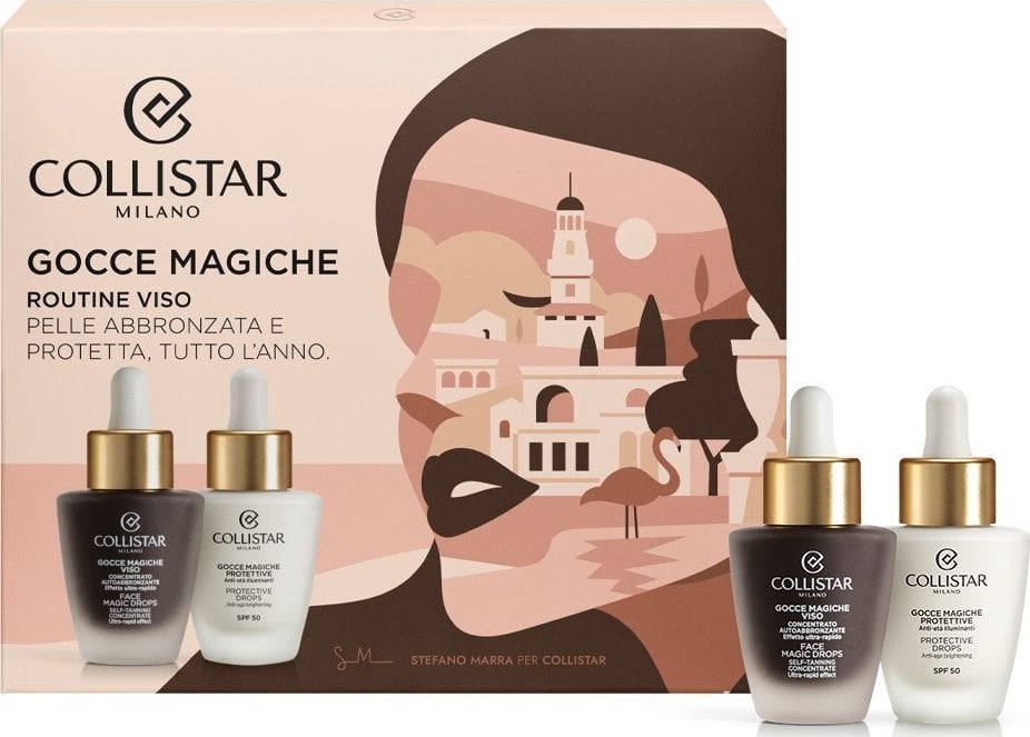 Collistar Veido priežiūros rinkinys Collistar: įdegio priemonė, 30 ml + Gocce Magiche Protettive apsauginis serumas SPF50, 30 ml