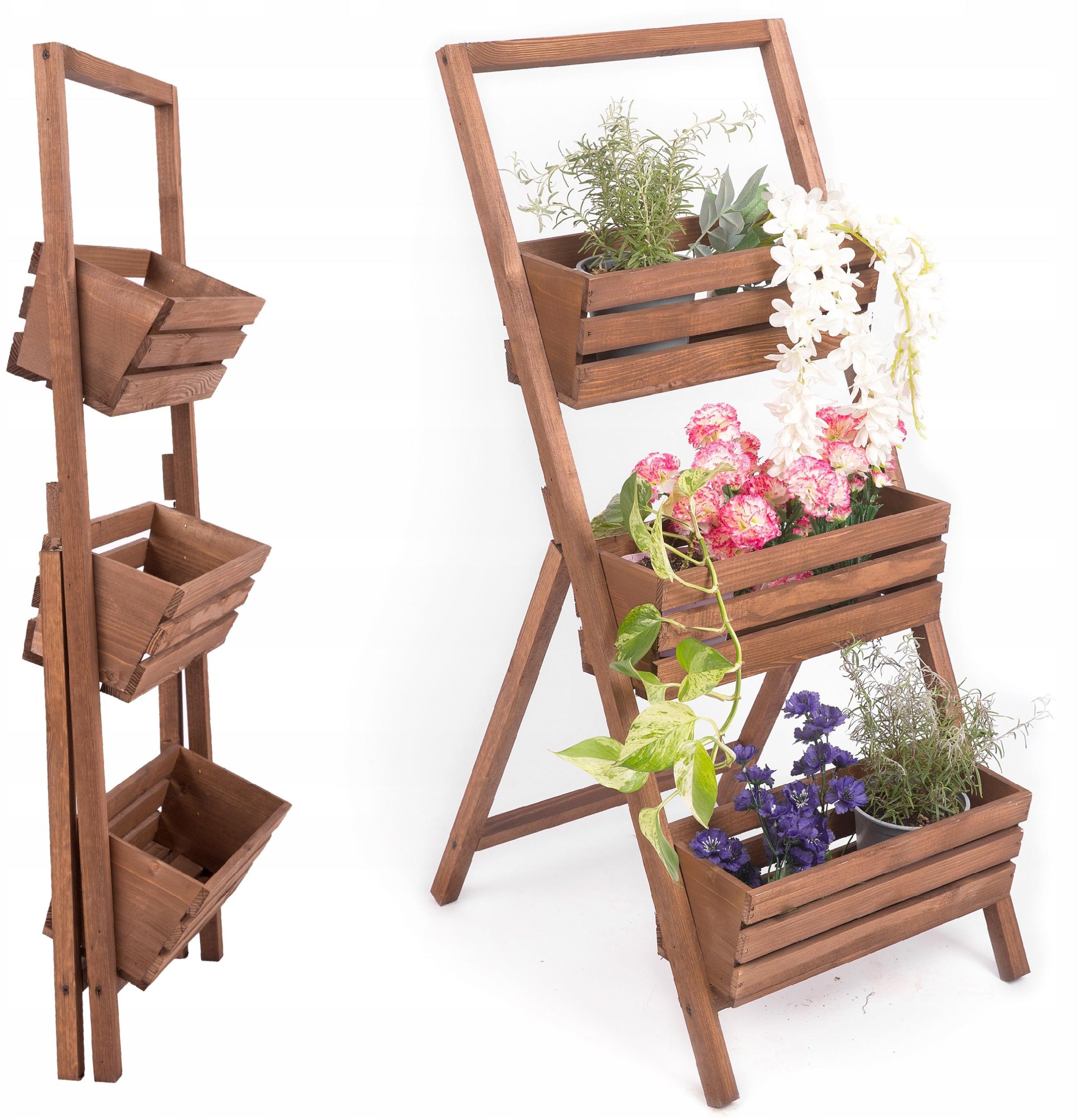 KWIETNIK STOJĄCY DREWNIANY KASKADOWY BRĄZ 3 RZĘDY