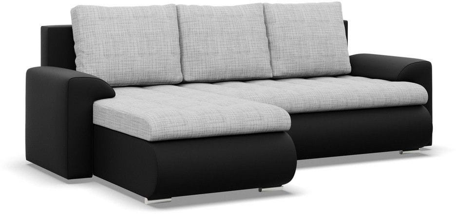 Narożnik rozkładany, lewy, Bosco, plecionka, ekoskóra, 230x159x89 cm, jasny szary, czarny | TYLETEGOTU