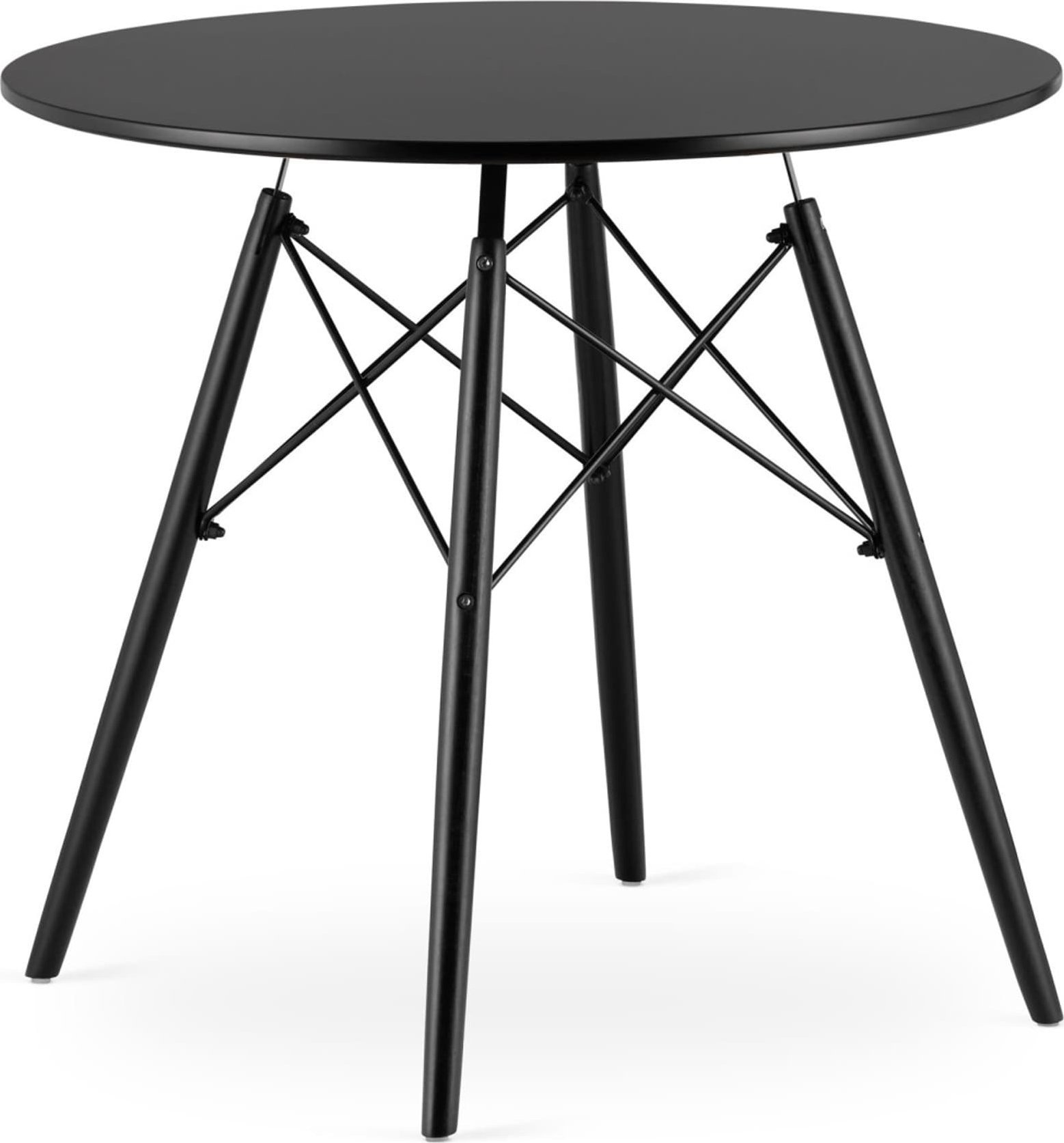 Leobert Stół okrągły 80cm drewniany nowoczesny - czarny / czarne nogi 80cm