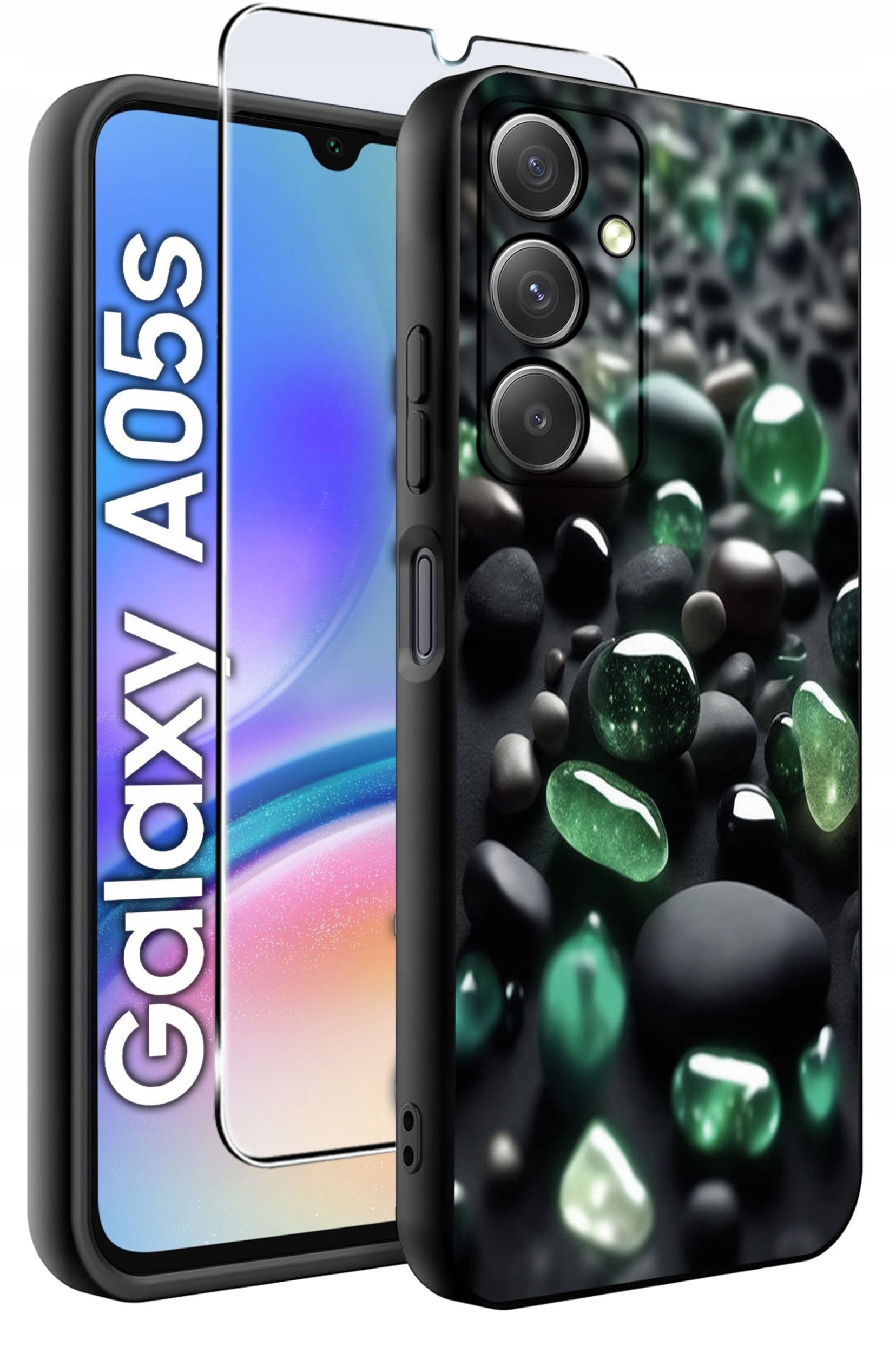 ETUI do Samsung A05s WZORY | SILIKONOWE MATT CASE + SZKŁO 9H