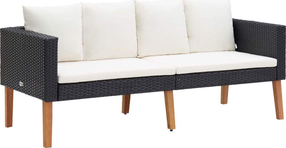 vidaXL 2-osobowa sofa ogrodowa z poduszkami, rattan PE, czarny