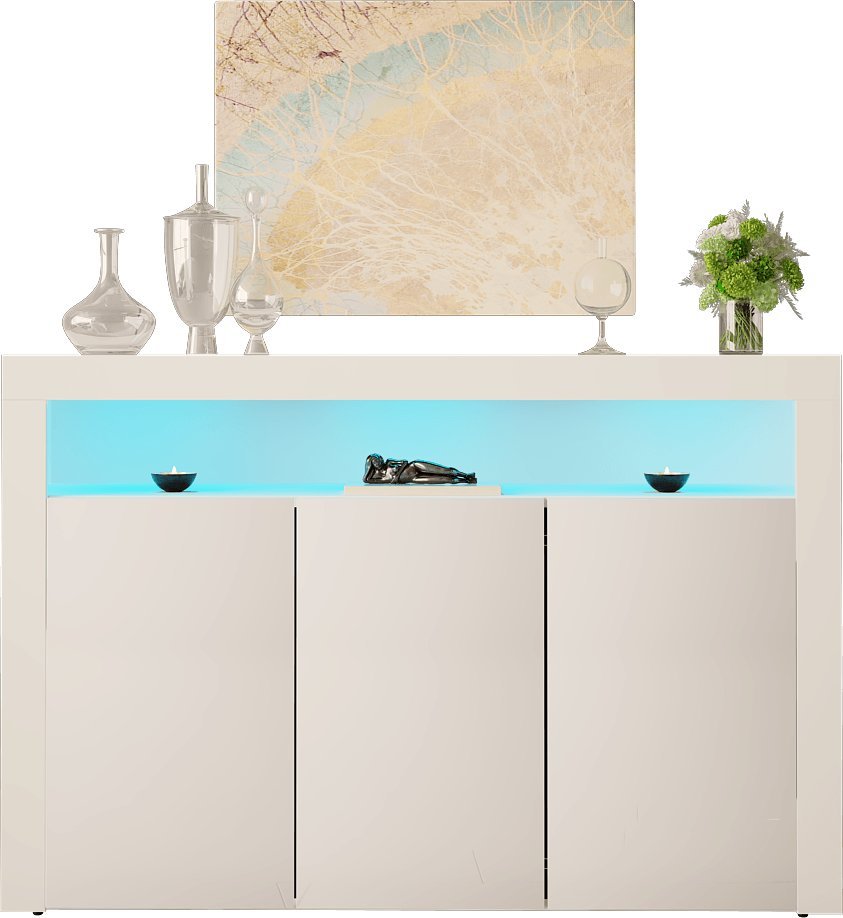 MEGSTYL KOMODA 130CM Z 3 DRZWICZKAMI - GRAND 4 biały mat - biały połysk