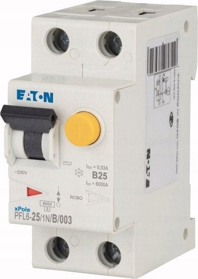 Eaton Wyłącznik różnicowo-nadprądowy 2P 25A B 0,03A Typ AC 6kA PFL6-25/1N/B/003 286433
