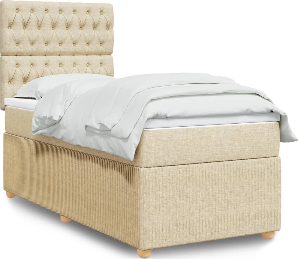 vidaXL vidaXL Łóżko kontynentalne z materacem, kremowe, tkanina, 90x190 cm