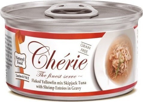 Cherie Cherie Karma w puszce dla kota MIKS TUŃCZYKA Z KREWETKAMI W SOSIE,80g