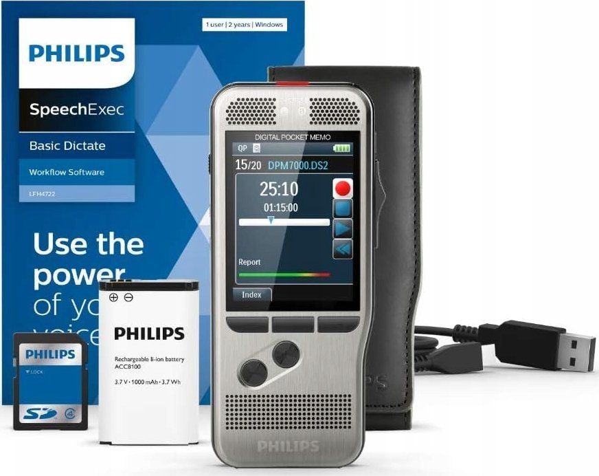 Skaner Philips Philips DPM7000 dyktafon cyfrowy, 2 mikrofony do nagrywania dźwięku stereo