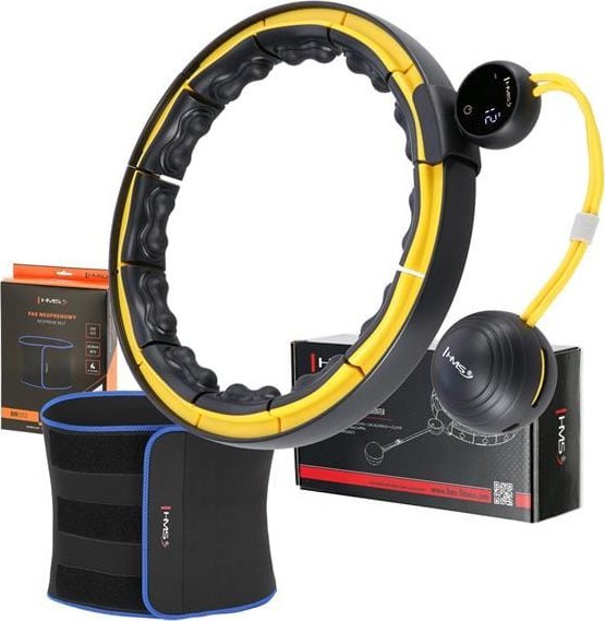 HMS ZESTAW HULA HOP MAGNETYCZNY BLACK/YELLOW HHM21 Z LICZNIKIEM HMS + PAS WYSZCZUPLAJĄCY BR1313