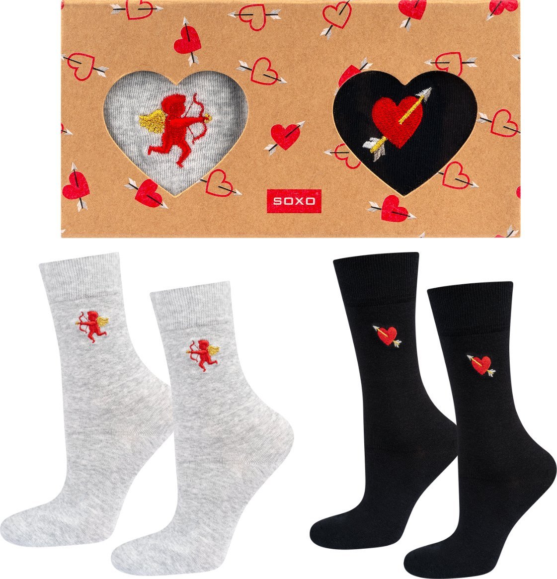 Soxo Zestaw 2x skarpetki męskie damskie w opakowaniu Walentynki 35-40 + 40-45