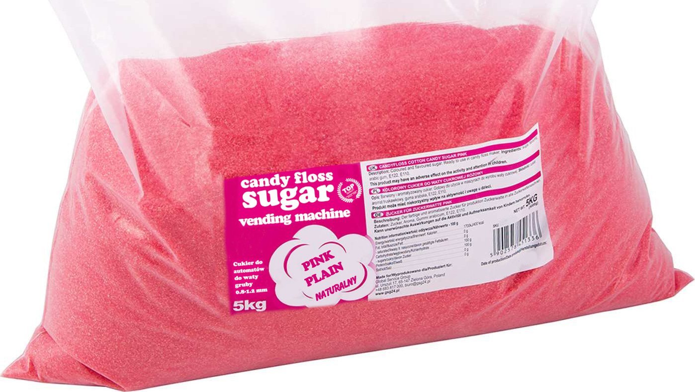 GSG24 Cukier do automatu do waty cukrowej granulacja 0.8-1.2mm smak naturalny CZERWONY 5kg Cukier do automatu do waty cukrowej granulacja 0.8-1.2mm sm