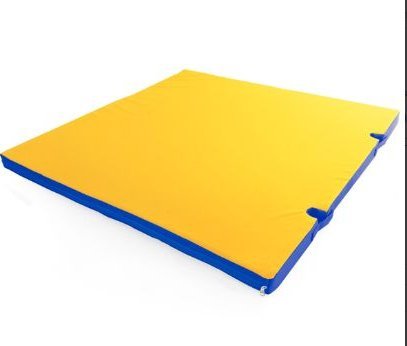 Produkcyja materac Gamma 100x100x8 z wycięciami do słupków niebiesko-żółty