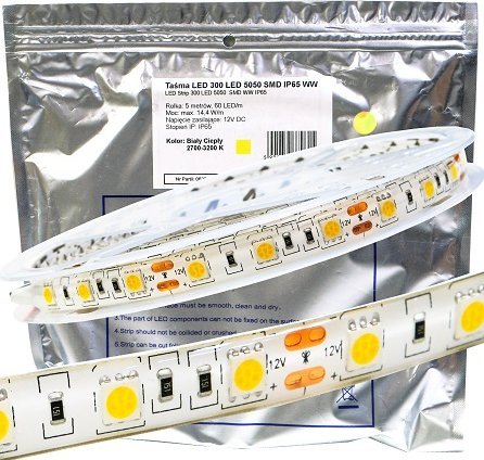 Mojeledy Taśma 300 LED 5050SMD 72w 12V ciepła PRE IP44 5m