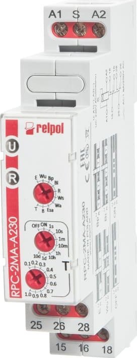 Relpol Przekaźnik czasowy 2P 1sek-10dni 230V AC 50/60 Hz wielofunkcyjny RPC-2MA-A230 863201