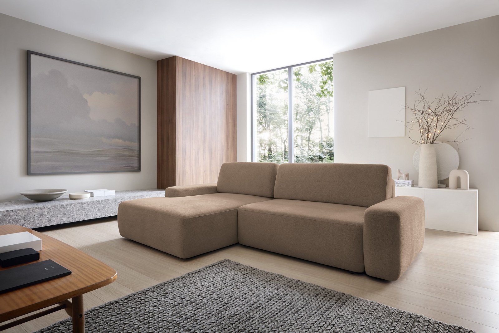 Narożnik OLMI M lewostronny Raven 45 czekoladowy ciemny brąz styl soft