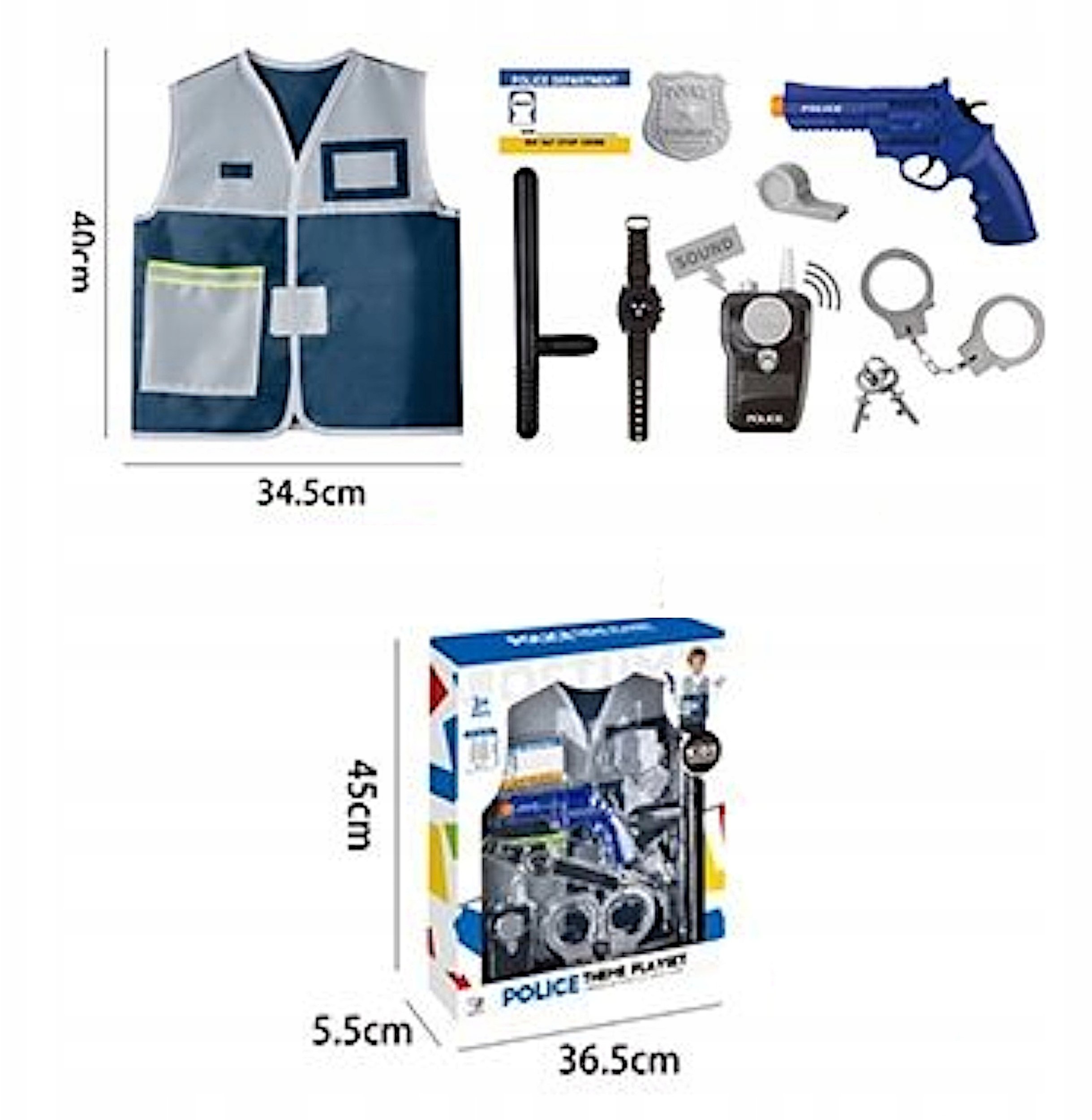 Zestaw strój małego policjanta dla dzieci kamizelka i akcesoria policyjne