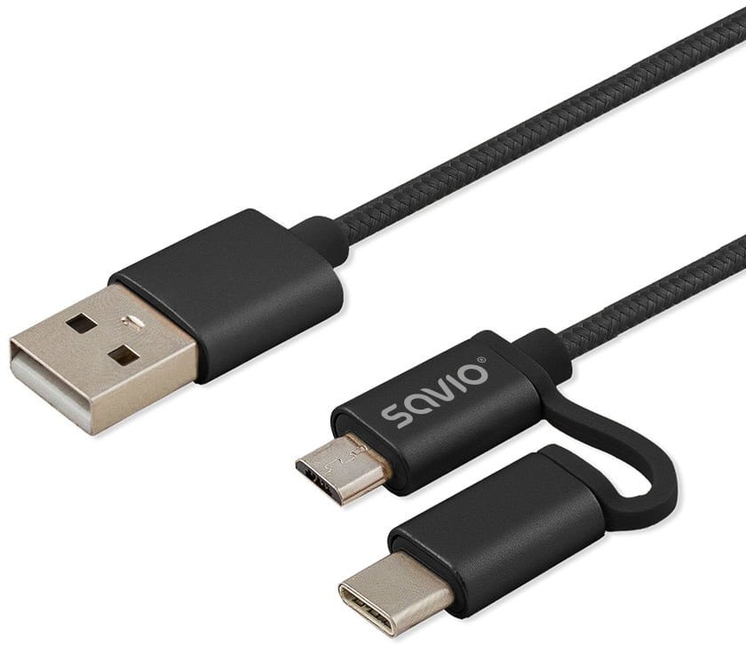 Kabel USB Savio USB-A - microUSB + USB-C 1 m Czarny (CL-128)
