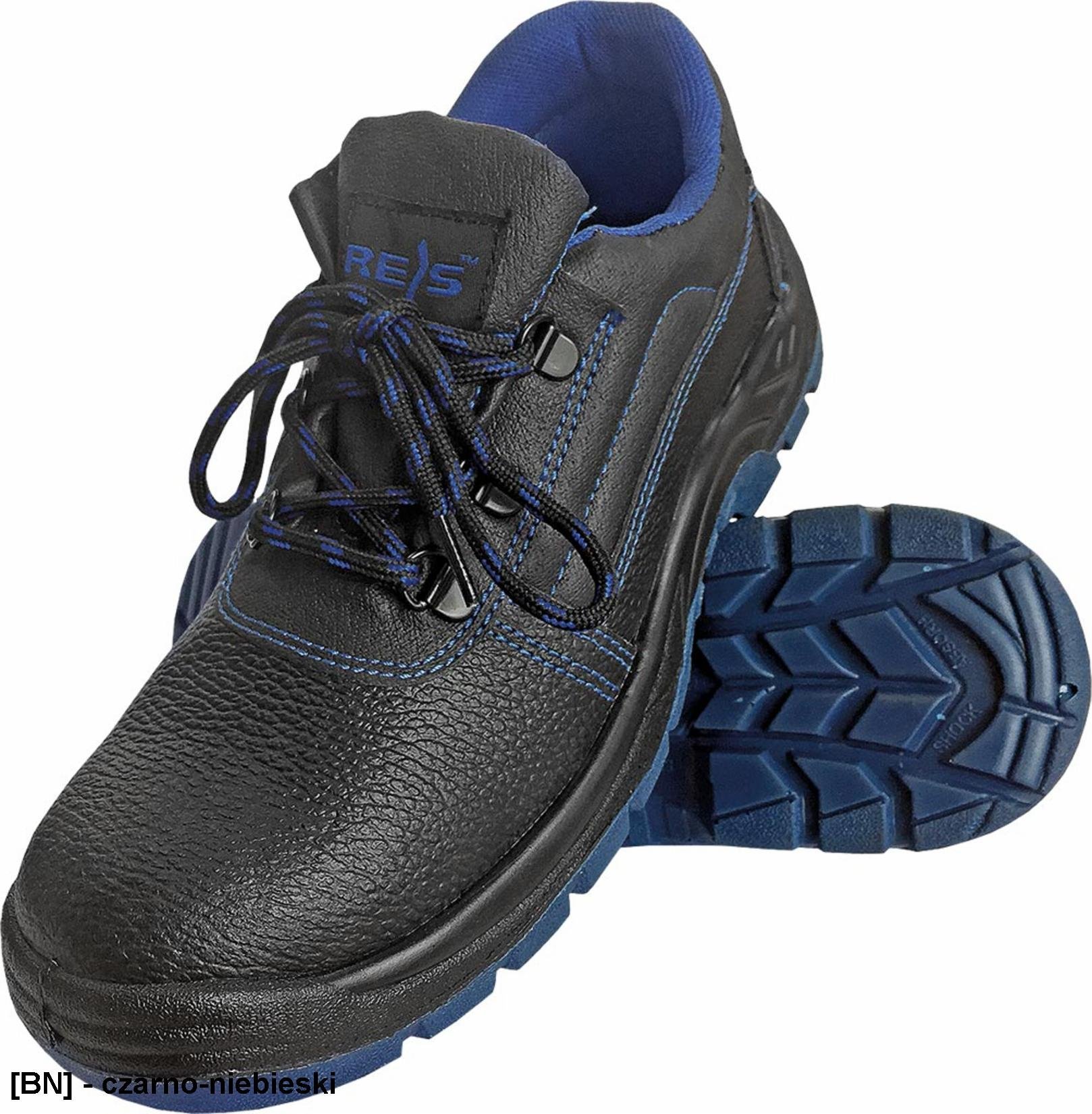 R.E.I.S. BRYESK-P-SB - skórzane półbuty robocze, stalowy podnosek, podeszwa antypoślizgowa, olejoodporna - czarno-niebieski 45