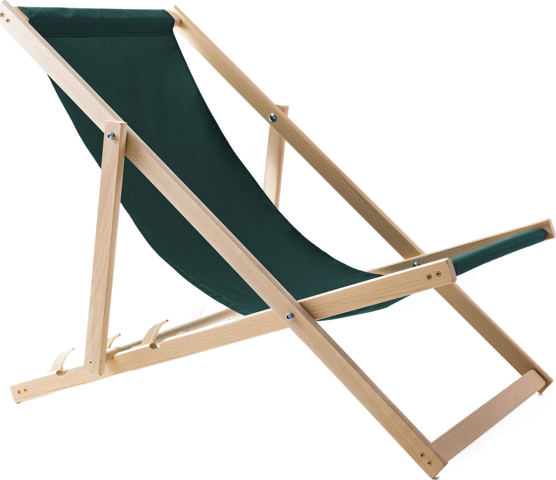 LEŻAK PLAŻOWY OGRODOWY DREWNIANY SKŁADANY WOODOK zielona tkanina